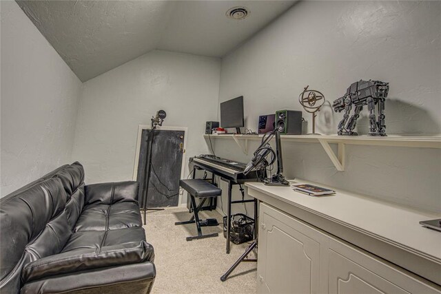 4973 NW 31st Ter, Oklahoma City, OK 73122 - office space featuring light carpet, vaulted ceiling, and a textured wall