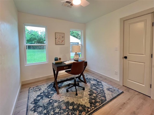 2332 NW 31st St, Oklahoma City, OK 73112 - office area featuring light wood finished floors and a ceiling fan