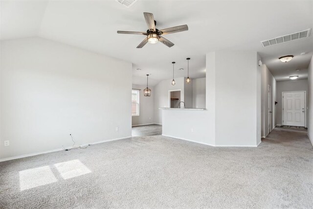 1016 N Deer Court Way, Mustang, OK 73064 - unfurnished living room with light carpet and ceiling fan