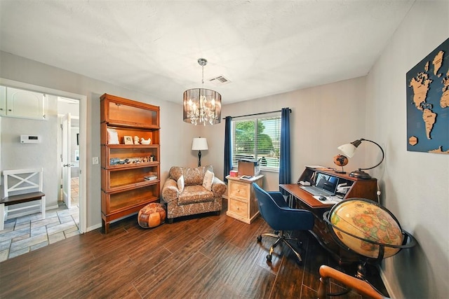 7617 N Ann Arbor Ave, Oklahoma City, OK 73132 - office space with dark wood finished floors and a chandelier
