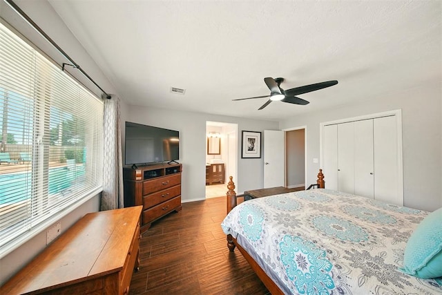 7617 N Ann Arbor Ave, Oklahoma City, OK 73132 - bedroom featuring wood finished floors, a closet, and ceiling fan