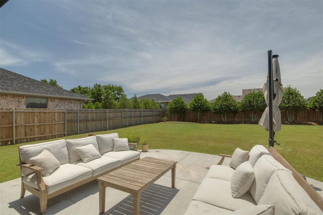 3824 Library Ln, Edmond, OK 73034 - fenced backyard with an outdoor living space and a patio area