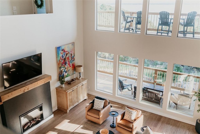 118900 S 4213th Rd, Eufaula, OK 74432 - living room featuring a towering ceiling, plenty of natural light, and light wood-style floors