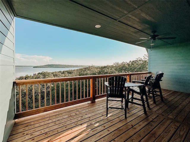 118900 S 4213th Rd, Eufaula, OK 74432 - deck with a water view and ceiling fan