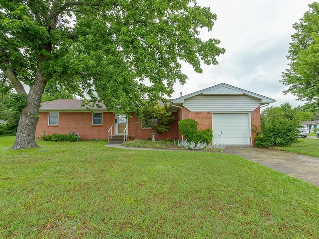 2822 N Market Ave, Shawnee, OK 74804 - ranch-style house featuring a garage, brick siding, concrete driveway, and a front lawn