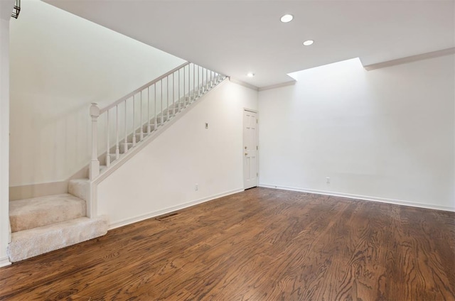 2825 NW Grand Blvd Unit 3, Oklahoma City, OK 73116 - basement featuring stairs, wood finished floors, recessed lighting, and ornamental molding