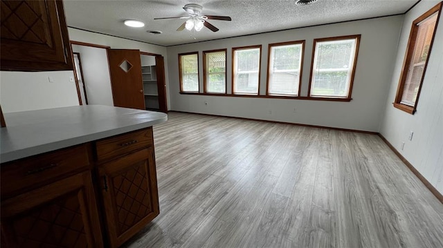425 Mohawk Dr, Pauls Valley, OK 73075 - unfurnished living room with ceiling fan, light wood-style floors, and a textured ceiling