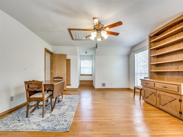 1124 Hill View Dr, Guthrie, OK 73044 - dining space featuring a ceiling fan and light wood-style flooring