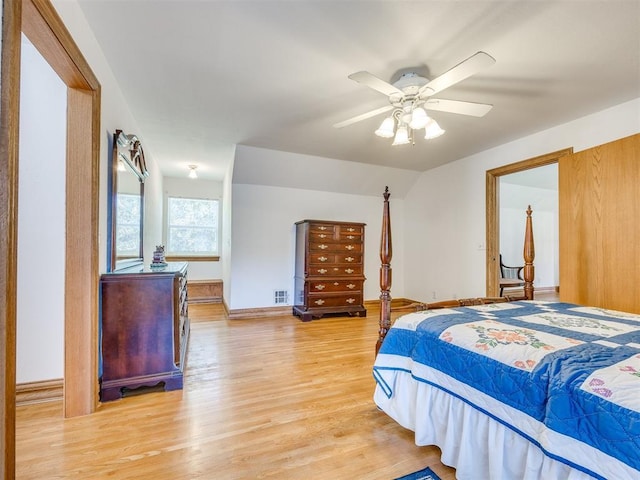 1124 Hill View Dr, Guthrie, OK 73044 - bedroom featuring light wood-type flooring and ceiling fan