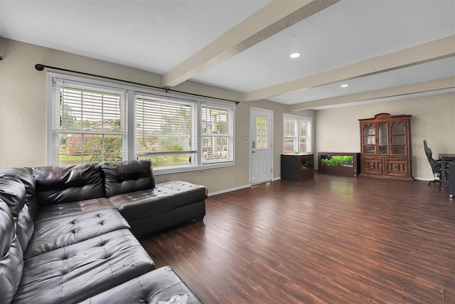 231 W Polk St, Mangum, OK 73554 - living room with beam ceiling, wood finished floors, and recessed lighting