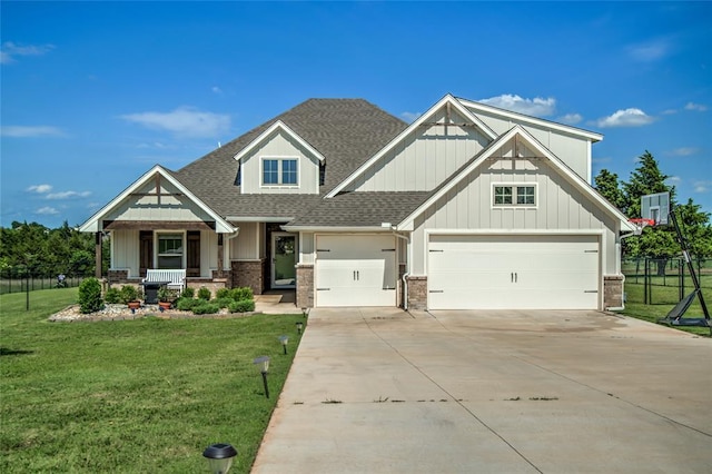 13420 Saltgrass Dr, Edmond, OK 73025 - craftsman house featuring a shingled roof, a porch, driveway, a garage, and brick siding
