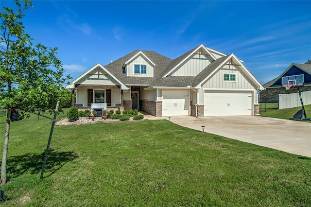 13420 Saltgrass Dr, Edmond, OK 73025 - craftsman-style house featuring board and batten siding, driveway, a garage, a shingled roof, and brick siding