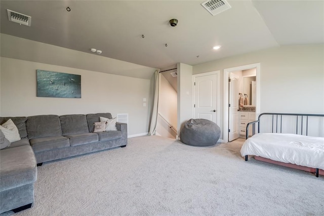 13420 Saltgrass Dr, Edmond, OK 73025 - bedroom featuring carpet flooring, lofted ceiling, and recessed lighting
