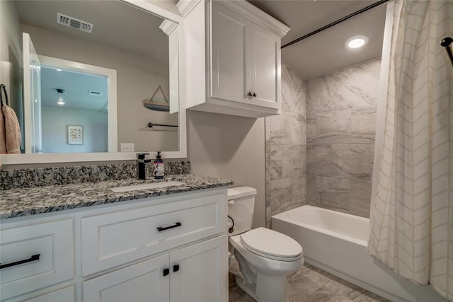 13420 Saltgrass Dr, Edmond, OK 73025 - bathroom featuring vanity, shower / tub combo with curtain, and recessed lighting
