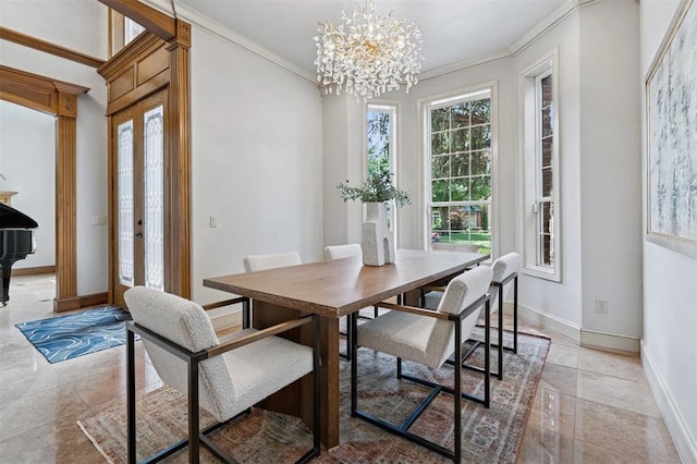 4609 Flint Ridge Dr, Norman, OK 73072 - dining room featuring crown molding and a chandelier