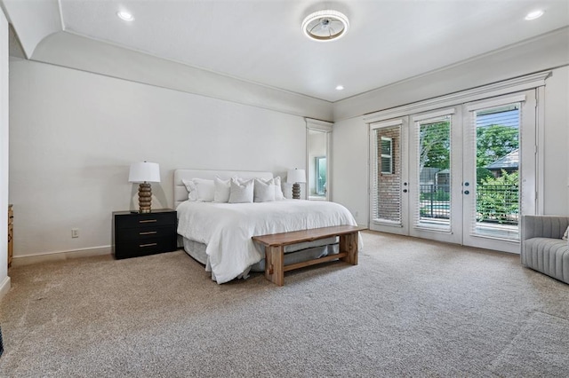 4609 Flint Ridge Dr, Norman, OK 73072 - bedroom with access to outside, carpet flooring, recessed lighting, and vaulted ceiling
