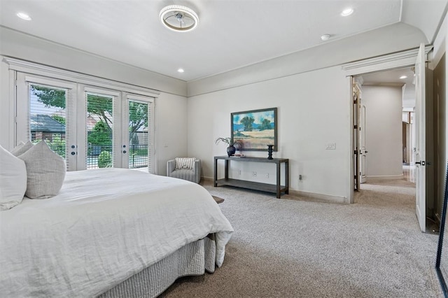 4609 Flint Ridge Dr, Norman, OK 73072 - carpeted bedroom with access to outside, french doors, and recessed lighting
