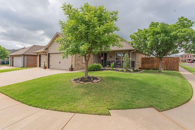 2432 NW 175th St, Edmond, OK 73012 - view of front of house featuring a garage, covered porch, brick siding, and driveway