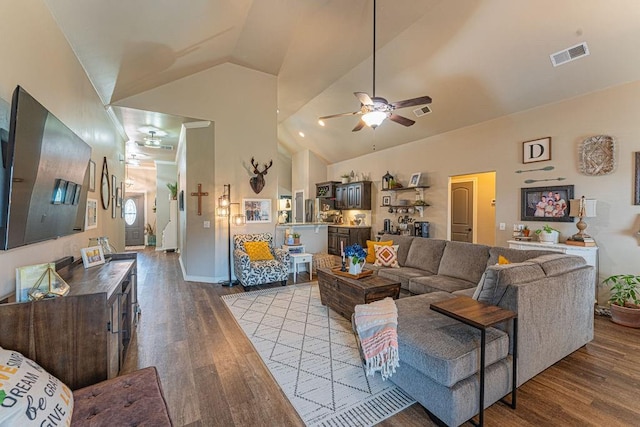 2432 NW 175th St, Edmond, OK 73012 - living room with lofted ceiling, ceiling fan, and light wood-style floors