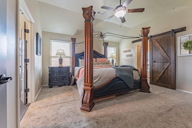 2432 NW 175th St, Edmond, OK 73012 - bedroom featuring carpet floors, a barn door, and ceiling fan
