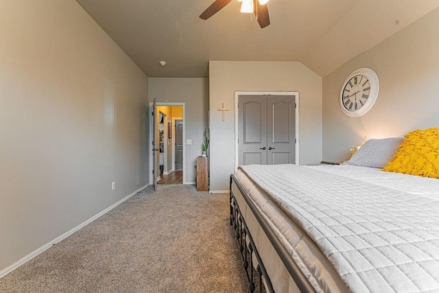 2432 NW 175th St, Edmond, OK 73012 - bedroom with light colored carpet, a closet, lofted ceiling, and ceiling fan