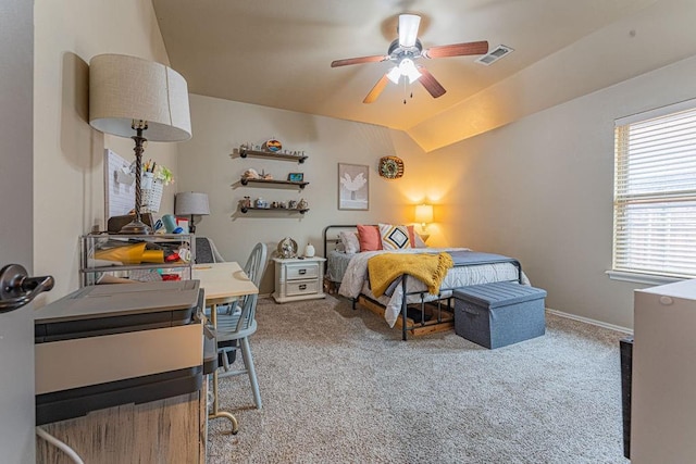 2432 NW 175th St, Edmond, OK 73012 - bedroom with carpet flooring, vaulted ceiling, and ceiling fan