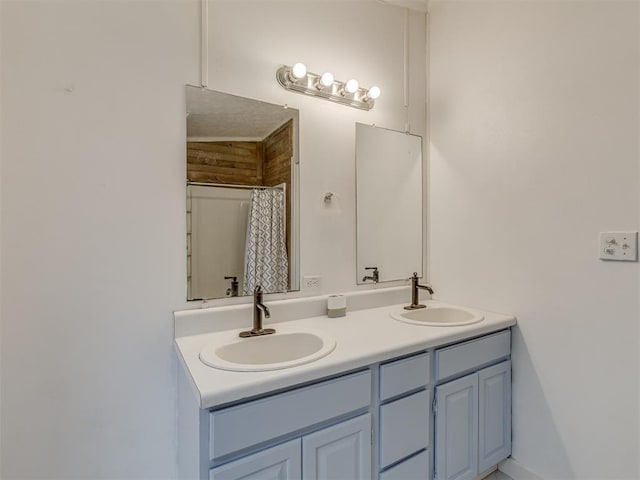 7401 E Forrest Hills Rd, Guthrie, OK 73044 - bathroom with double vanity and curtained shower