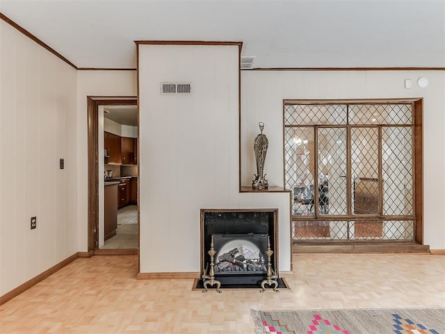 2720 NW 26th St, Oklahoma City, OK 73107 - living area featuring crown molding and a fireplace