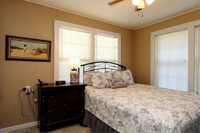432 S 6th St, Yukon, OK 73099 - bedroom featuring ornamental molding, ceiling fan, and carpet floors