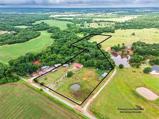 5801 N Henney Rd, Coyle, OK 73027 - overview of rural landscape with property parcel outlined and a nearby body of water