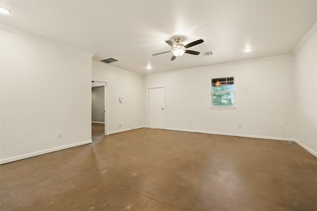 5801 N Henney Rd, Coyle, OK 73027 - spare room featuring concrete floors, crown molding, a ceiling fan, and recessed lighting