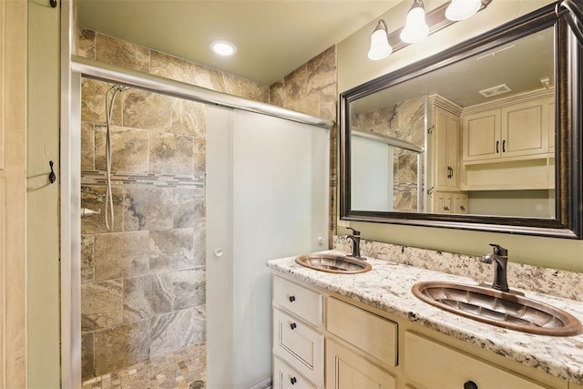 5801 N Henney Rd, Coyle, OK 73027 - full bathroom featuring a stall shower and double vanity