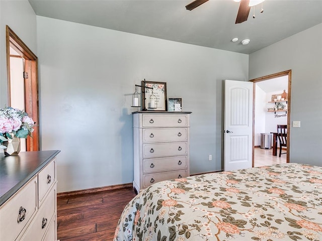 10705 SW 36th St, Yukon, OK 73099 - bedroom featuring dark wood-style floors and ceiling fan