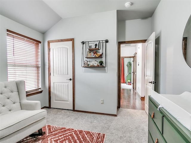 10705 SW 36th St, Yukon, OK 73099 - sitting room featuring light carpet and vaulted ceiling