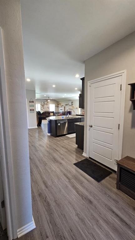 11704 SW 40th St, Mustang, OK 73064 - entryway featuring wood finished floors and recessed lighting