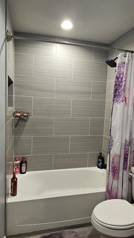 11704 SW 40th St, Mustang, OK 73064 - bathroom with toilet and shower / bath combo with shower curtain