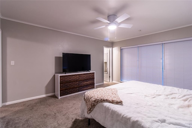 1712 N Pennsylvania Ave, Shawnee, OK 74804 - carpeted bedroom featuring ornamental molding and a ceiling fan