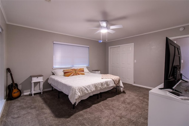1712 N Pennsylvania Ave, Shawnee, OK 74804 - bedroom with carpet floors, crown molding, ceiling fan, and a closet
