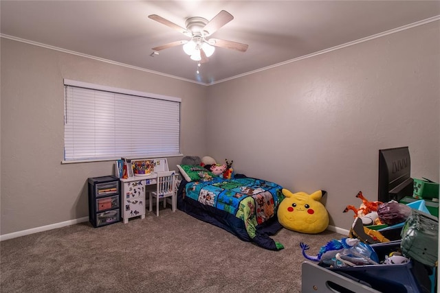 1712 N Pennsylvania Ave, Shawnee, OK 74804 - carpeted bedroom with ornamental molding and a ceiling fan