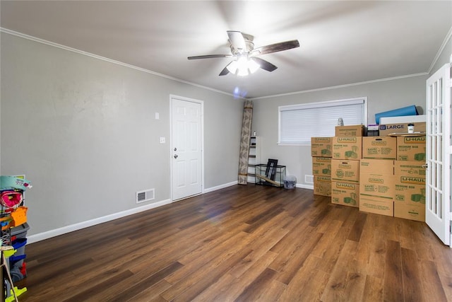 1712 N Pennsylvania Ave, Shawnee, OK 74804 - interior space with wood finished floors, a ceiling fan, and ornamental molding