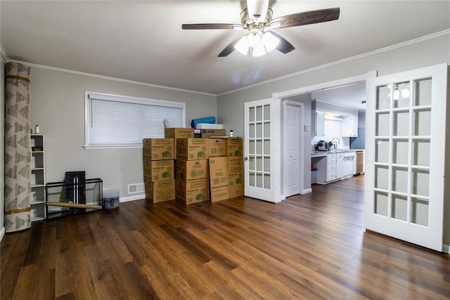 1712 N Pennsylvania Ave, Shawnee, OK 74804 - office space featuring wood finished floors, french doors, ceiling fan, and crown molding