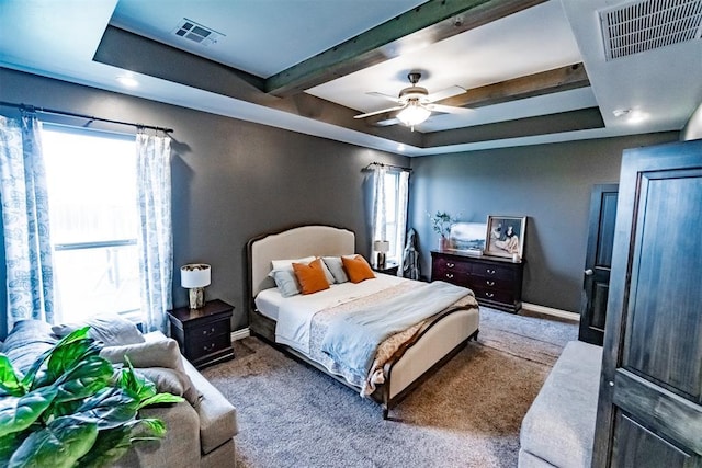 2713 Falling Leaves Dr, Weatherford, OK 73096 - bedroom with carpet floors, a raised ceiling, and ceiling fan