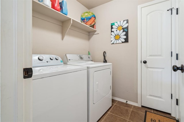 1609 NW 144th Ter, Edmond, OK 73013 - laundry room with washer and clothes dryer and dark tile patterned floors
