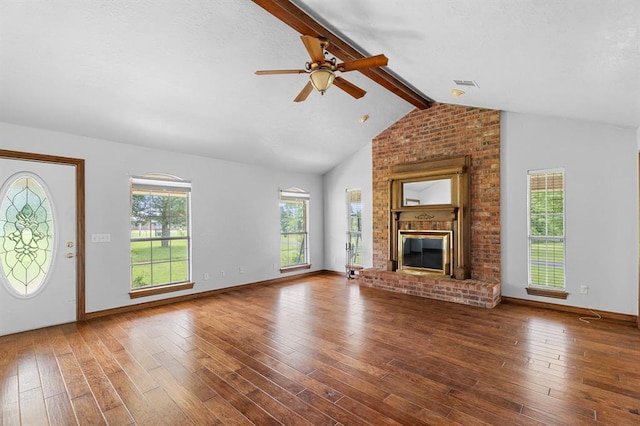 813 N Council Rd Unit S, Newcastle, OK 73065 - unfurnished living room featuring ceiling fan, wood finished floors, and a fireplace