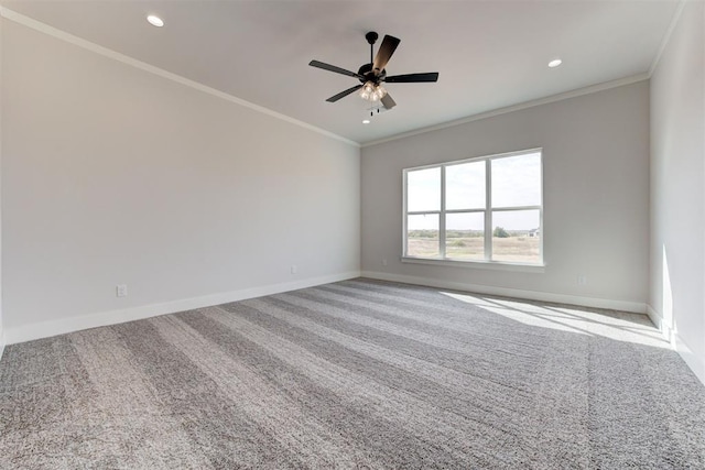4163 Hawthorne St, Piedmont, OK 73078 - spare room with crown molding, carpet flooring, recessed lighting, and a ceiling fan