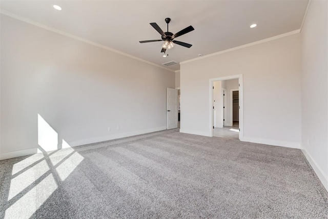 4163 Hawthorne St, Piedmont, OK 73078 - empty room with ornamental molding, ceiling fan, light carpet, and recessed lighting