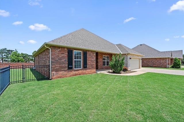 641 Geneva Dr, Edmond, OK 73025 - view of front of home featuring concrete driveway, brick siding, an attached garage, and roof with shingles