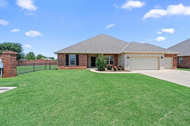 641 Geneva Dr, Edmond, OK 73025 - view of front facade with an attached garage, driveway, a shingled roof, and brick siding