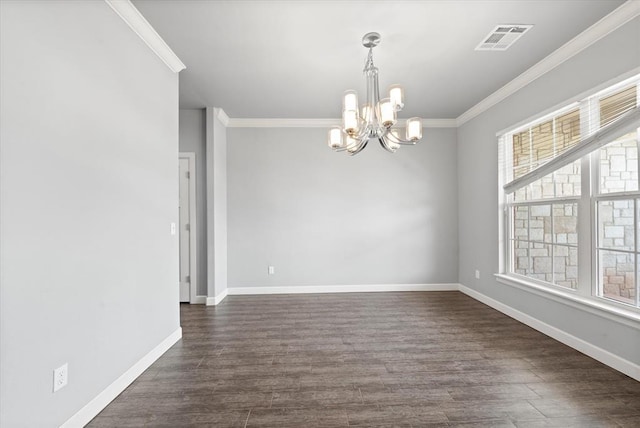 641 Geneva Dr, Edmond, OK 73025 - empty room with a chandelier, ornamental molding, and dark wood-style floors