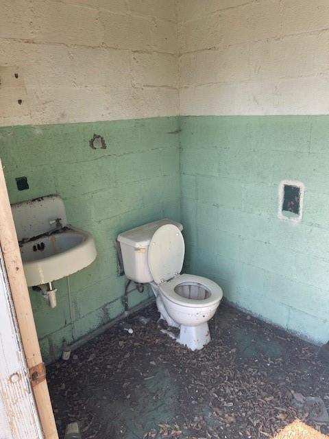 1403 W Columbia St, Okemah, OK 74859 - half bath with concrete block wall
